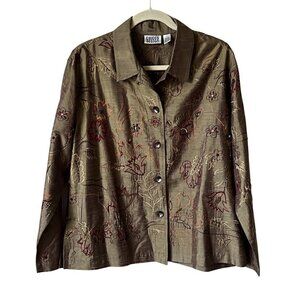 Chico's Vintage Silk Embroidered Floral Blouse/ Kimono Jacket, Chico's Size 2